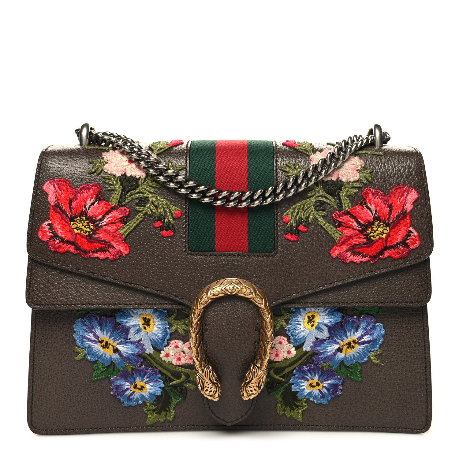 Gucci Calfskin Web Floral Embroidered Medium Dionysus Shoulder Bag New Acero 1 of 12