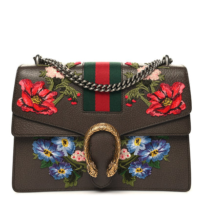 Gucci Calfskin Web Floral Embroidered Medium Dionysus Shoulder Bag New Acero 1 of 12