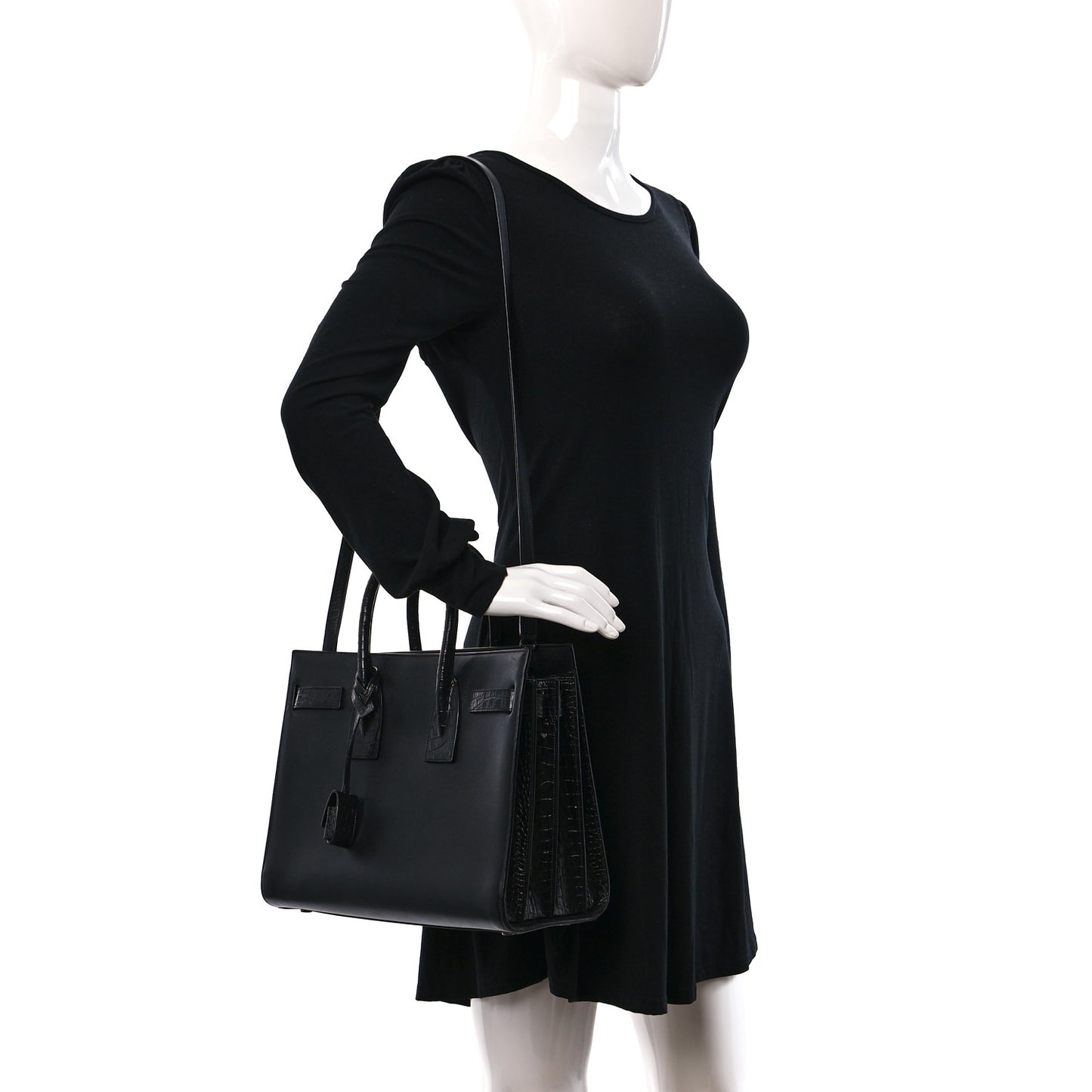 Calfskin Crocodile Embossed Small Sac de Jour Black
