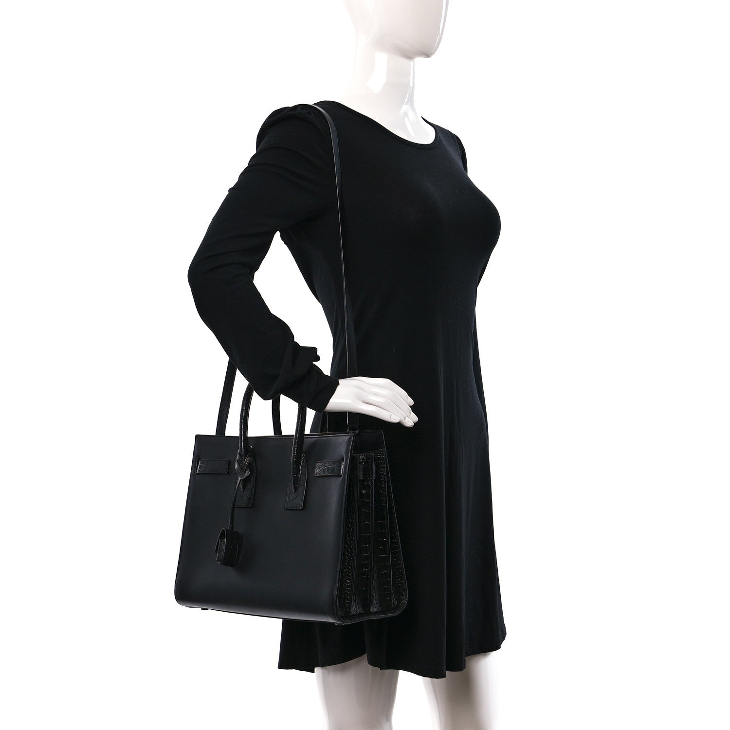 Saint Laurent Calfskin Crocodile Embossed Small Sac de Jour Black 2 of 8