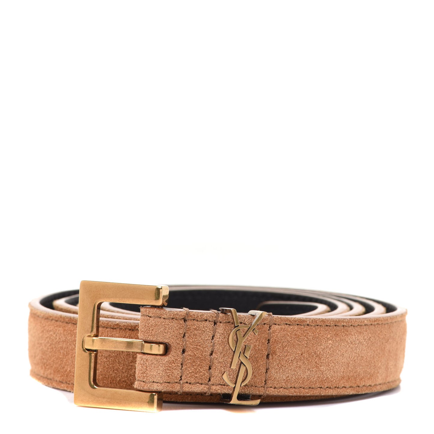Suede Monogram Square Buckle Belt 95 38 Tan Bronze