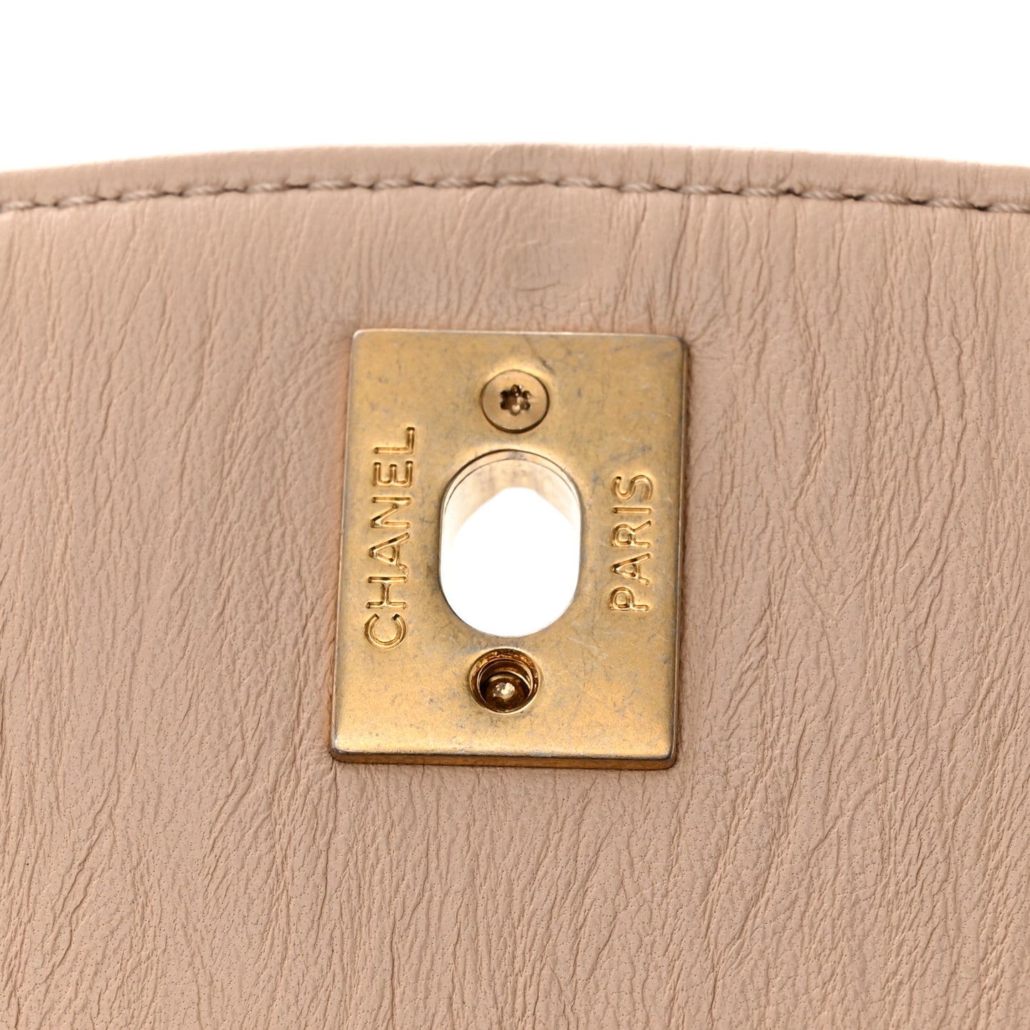 Crumpled Lambskin Quilted Mini CC Links Top Handle Flap Beige