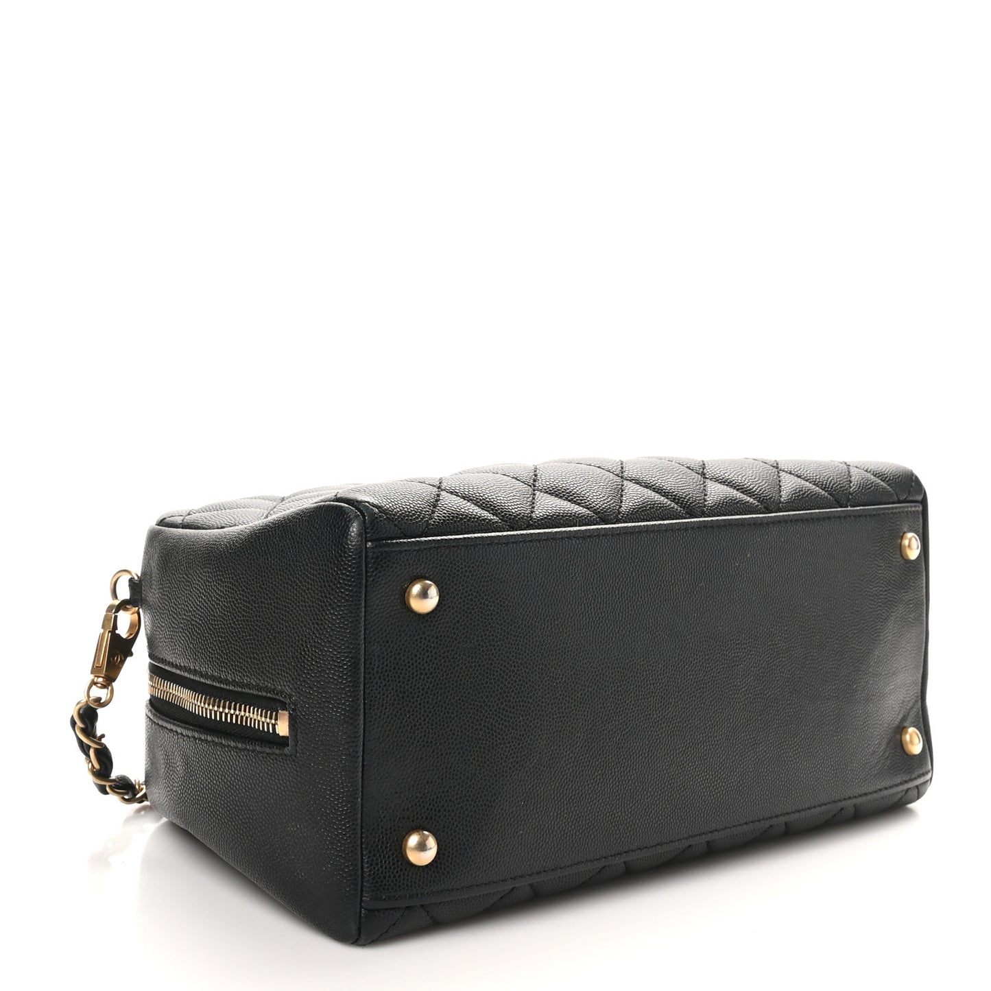 Caviar Lizard Quilted Coco Handle Bowler Black