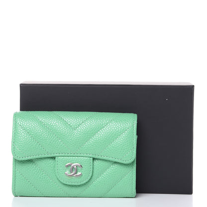 Chanel Caviar Chevron Quilted Flap Card Holder Green 9 of 9