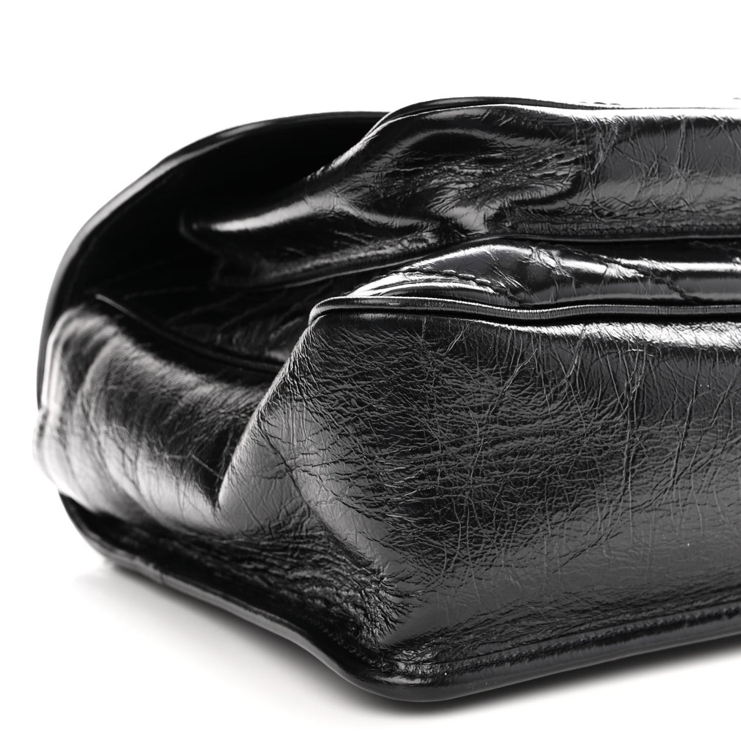 Crinkled Calfskin Matelasse Monogram Large Niki Chain Satchel Black