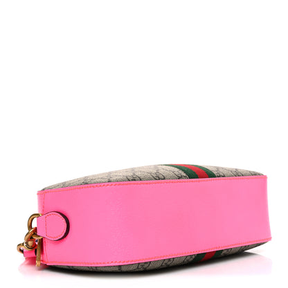 Gucci GG Supreme Monogram Textured Dollar Calfskin Web Ophidia Small Crossbody Bag Beige Ebony Fuchsia 3 of 9