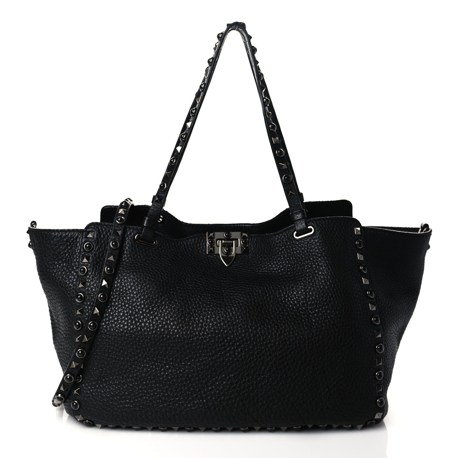 Valentino Garavani Grained Calfskin Onyx Medium Rockstud Rolling Tote Black 1 of 8