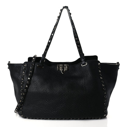 Valentino Garavani Grained Calfskin Onyx Medium Rockstud Rolling Tote Black 1 of 8
