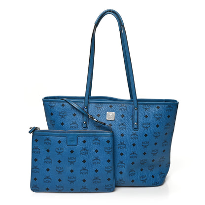 MCM Visetos Large Anya Top Zip Shopper Tote Munich Blue 1 of 9