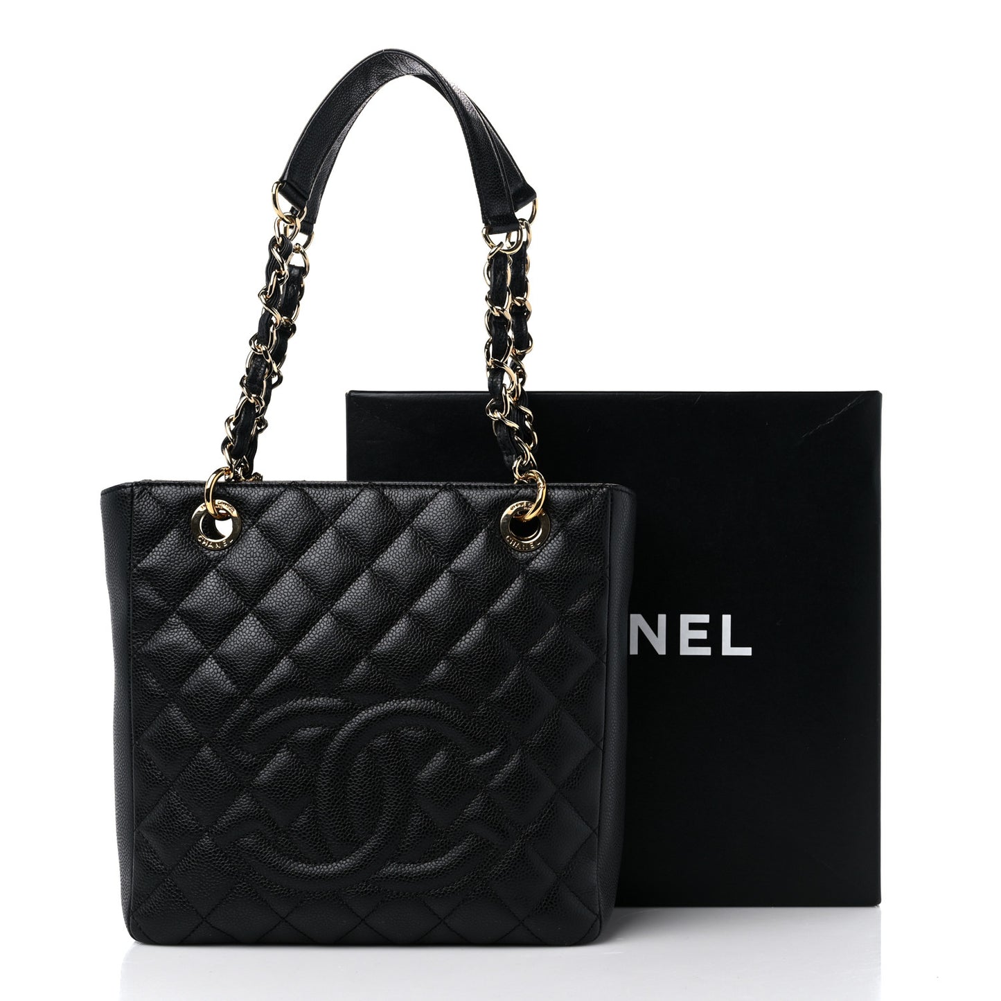 Caviar Quilted Petit Shopping Tote PST Black