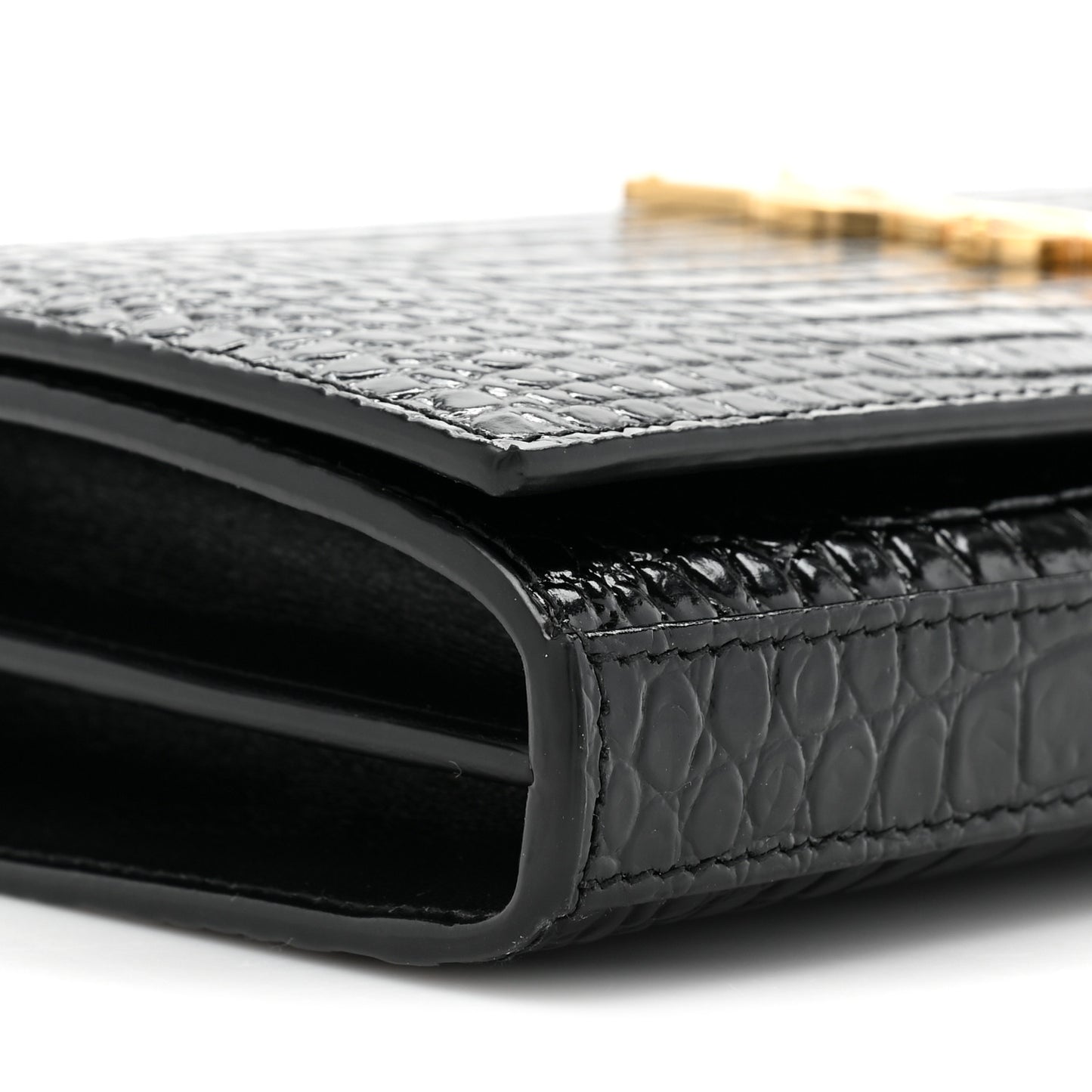 Calfskin Crocodile Embossed Cassandre Wallet On Chain WOC Black