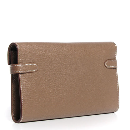 Hermes Chevre Mysore Kelly Longue Wallet Etoupe 3 of 16