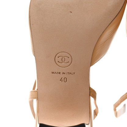 Chanel Goatskin Grosgrain Cap Toe CC Slingback Pumps 40 Beige Black 6 of 9
