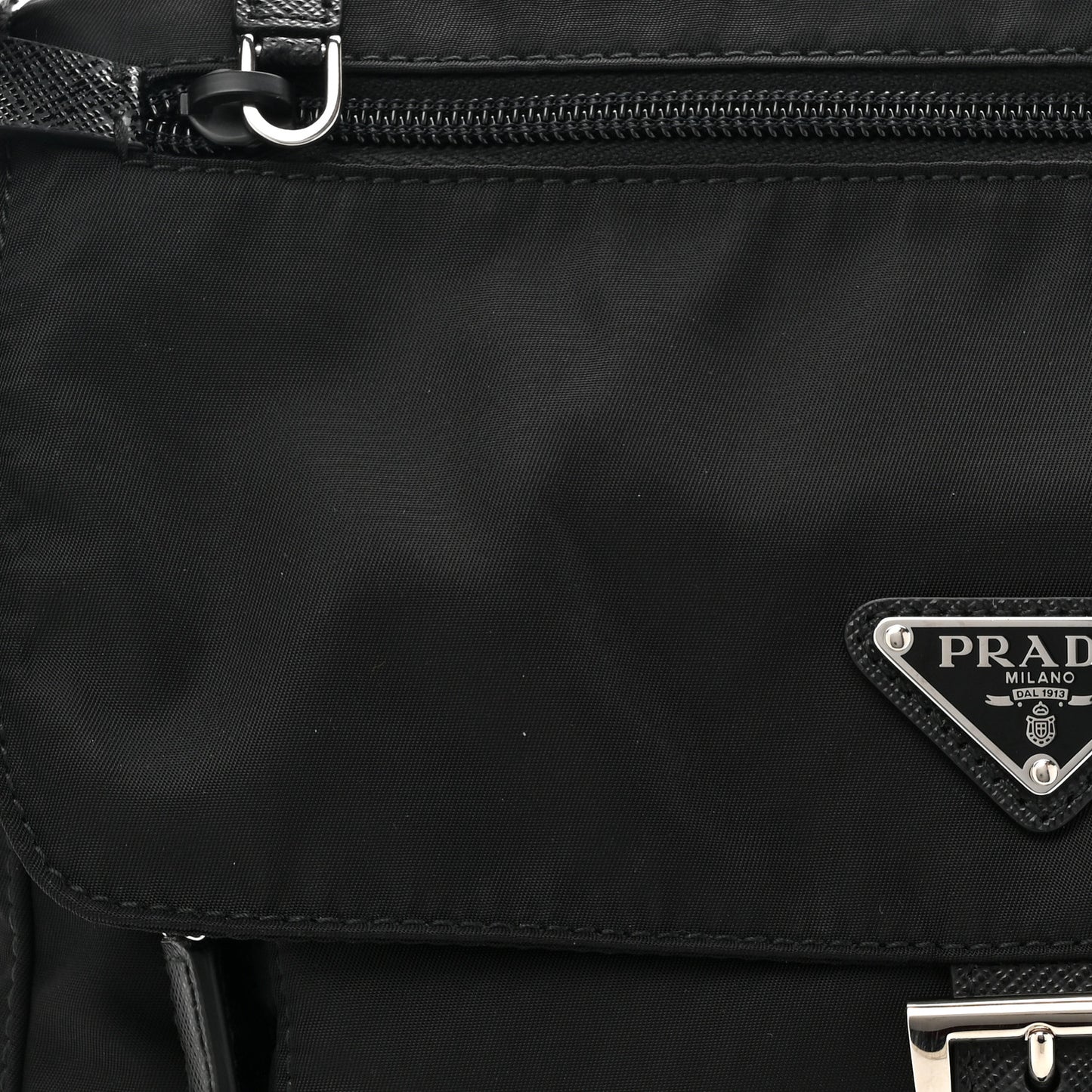 Re-Nylon Vela Saffiano Pocket Single Buckle Messenger Shoulder Bag Black