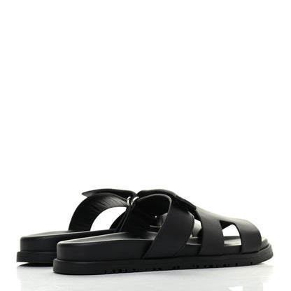 Hermes Calfskin Womens Chypre Sandals 37 Black 3 of 4