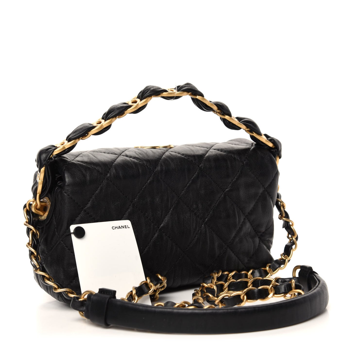 Crumpled Lambskin Quilted Small CC Links Shoulder Bag Black