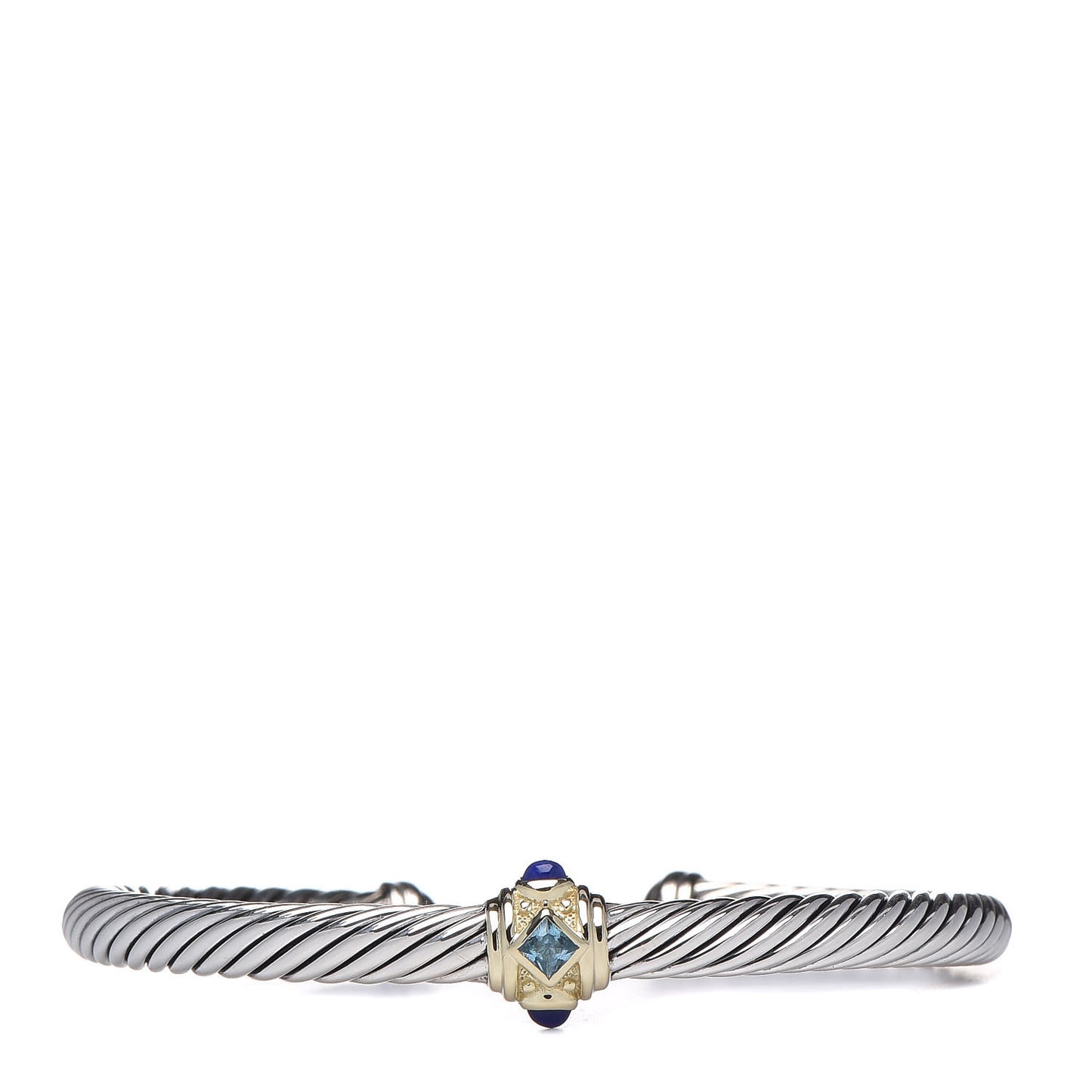 Sterling Silver 14K Yellow Gold Blue Topaz Lapis Lazuli 5mm Cable Renaissance Station Bracelet