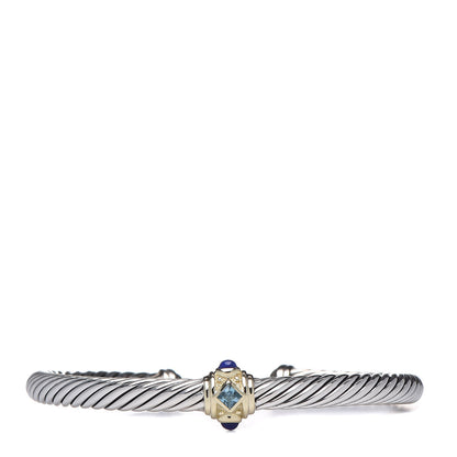 David Yurman Sterling Silver 14K Yellow Gold Blue Topaz Lapis Lazuli 5mm Cable Renaissance Station Bracelet 1 of 4