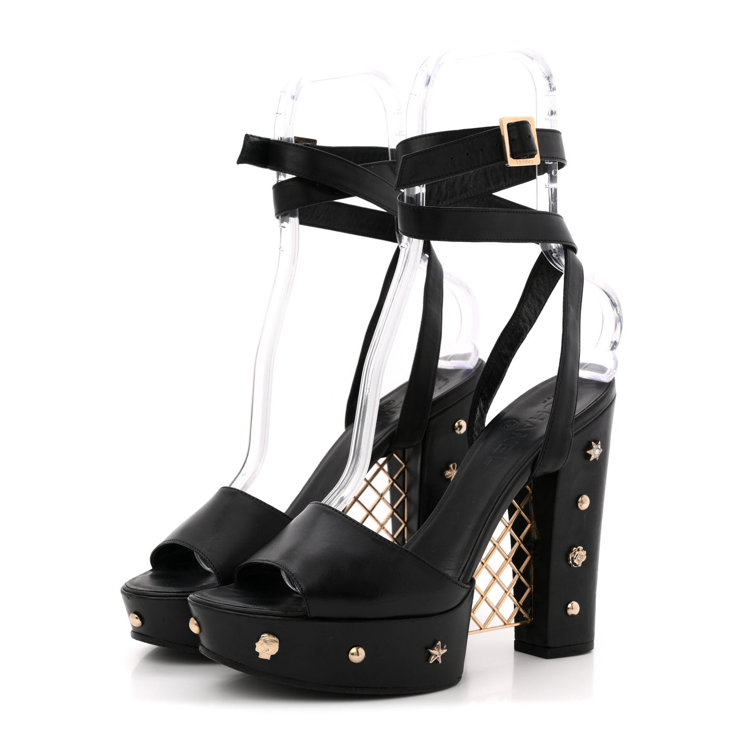 Calfskin Studded Platform Pumps 40.5 Black