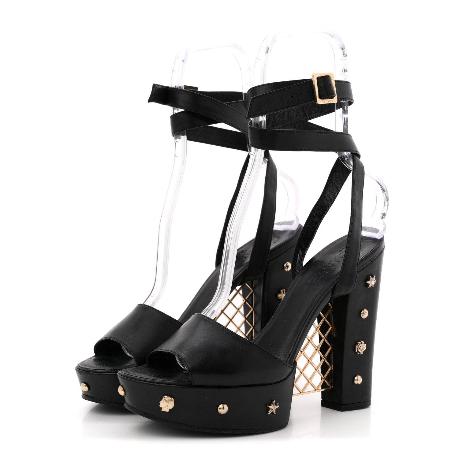 Chanel Calfskin Studded Platform Pumps 40.5 Black 4 of 11