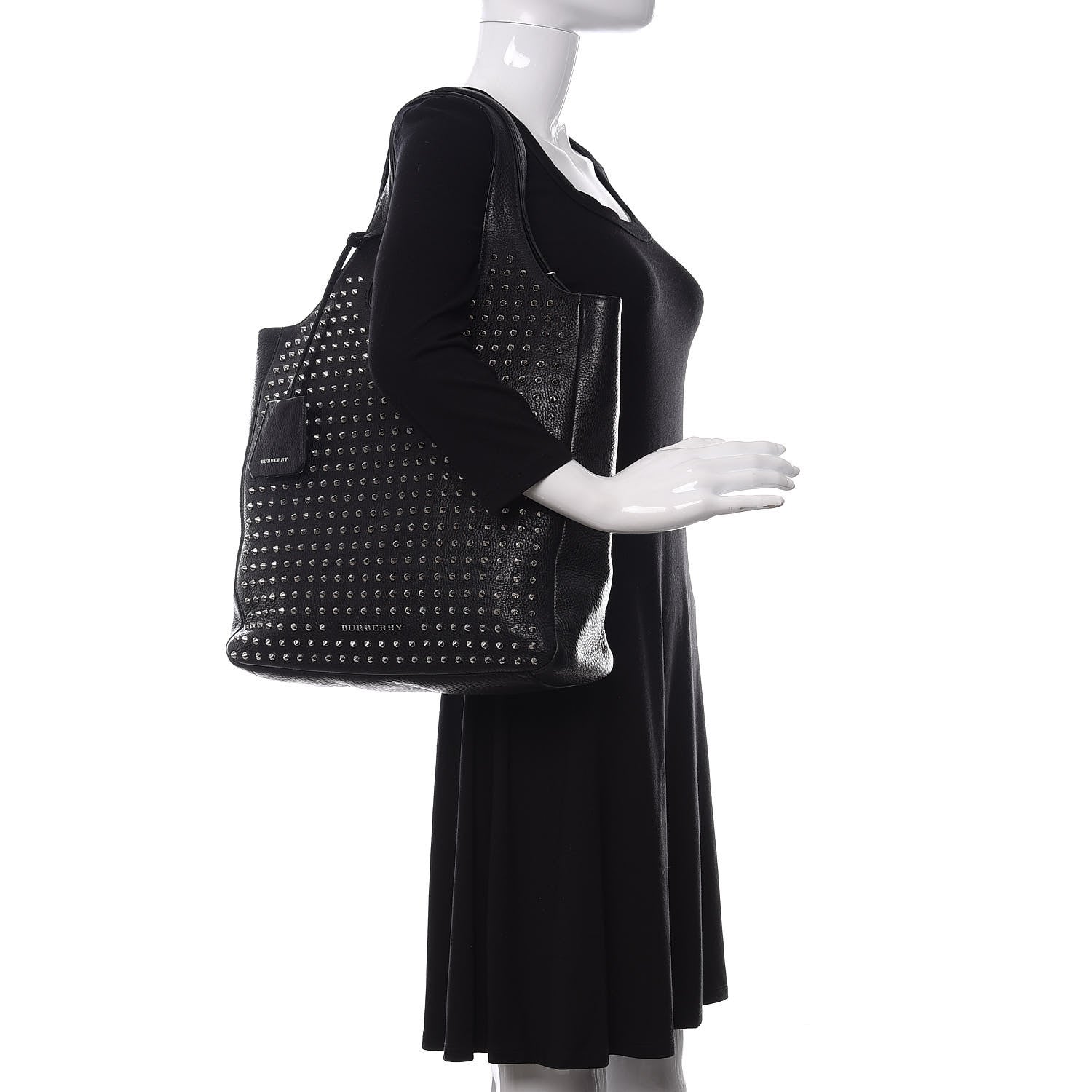 Burberry Brit Studded Calfskin Shopper Medium Black 2 of 11