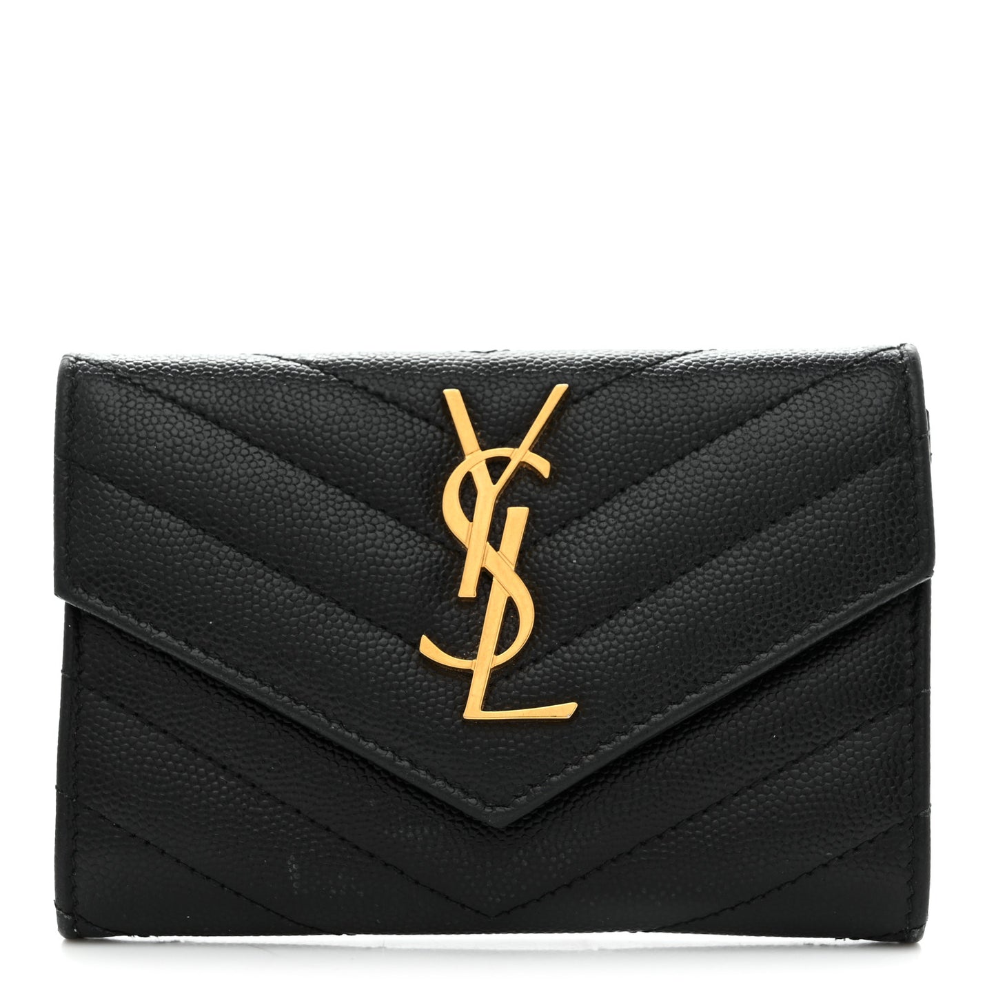 Grain De Poudre Matelasse Chevron Small Monogram Envelope Wallet Black