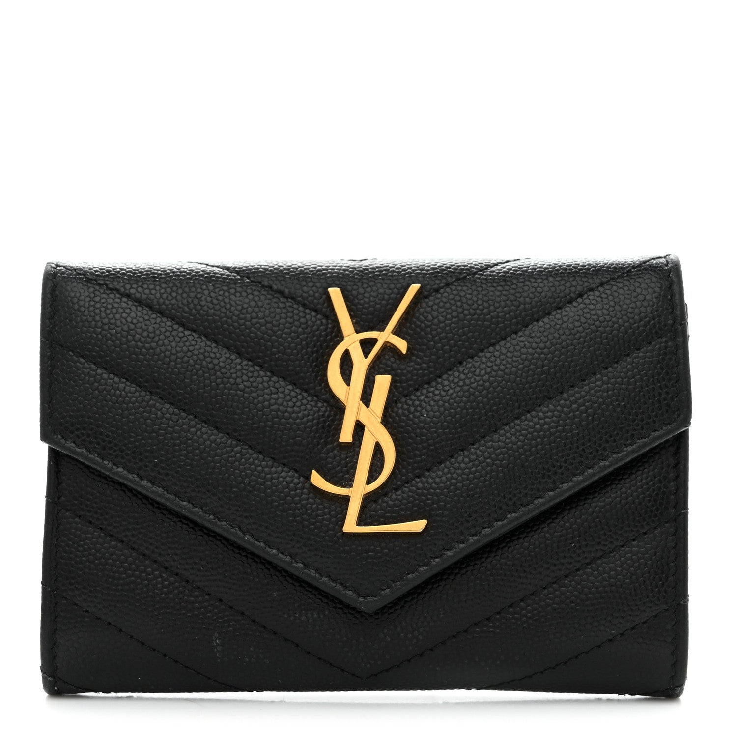 Saint Laurent Grain De Poudre Matelasse Chevron Small Monogram Envelope Wallet Black 1 of 7