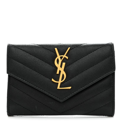 Saint Laurent Grain De Poudre Matelasse Chevron Small Monogram Envelope Wallet Black 1 of 7