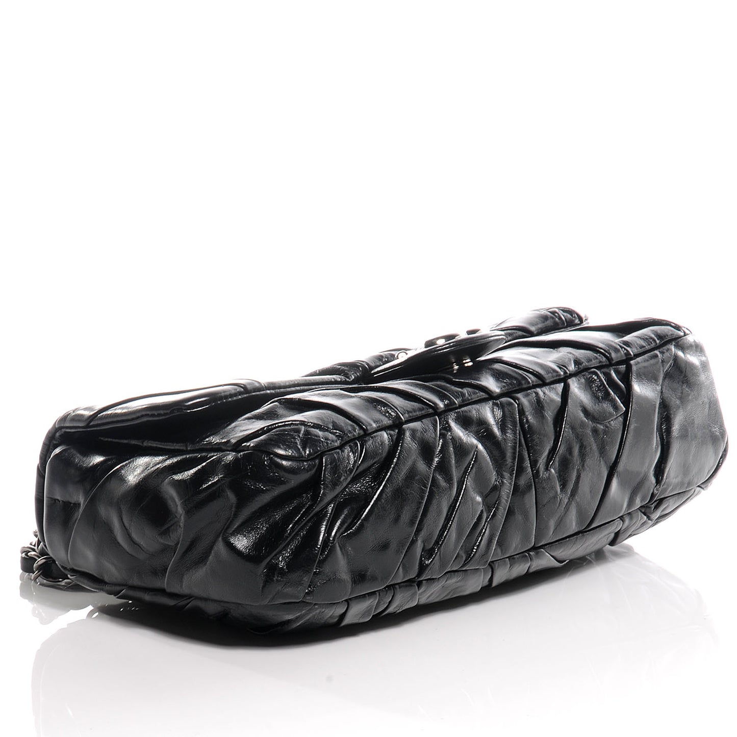 Glazed Calfskin Twisted Medium Flap Black
