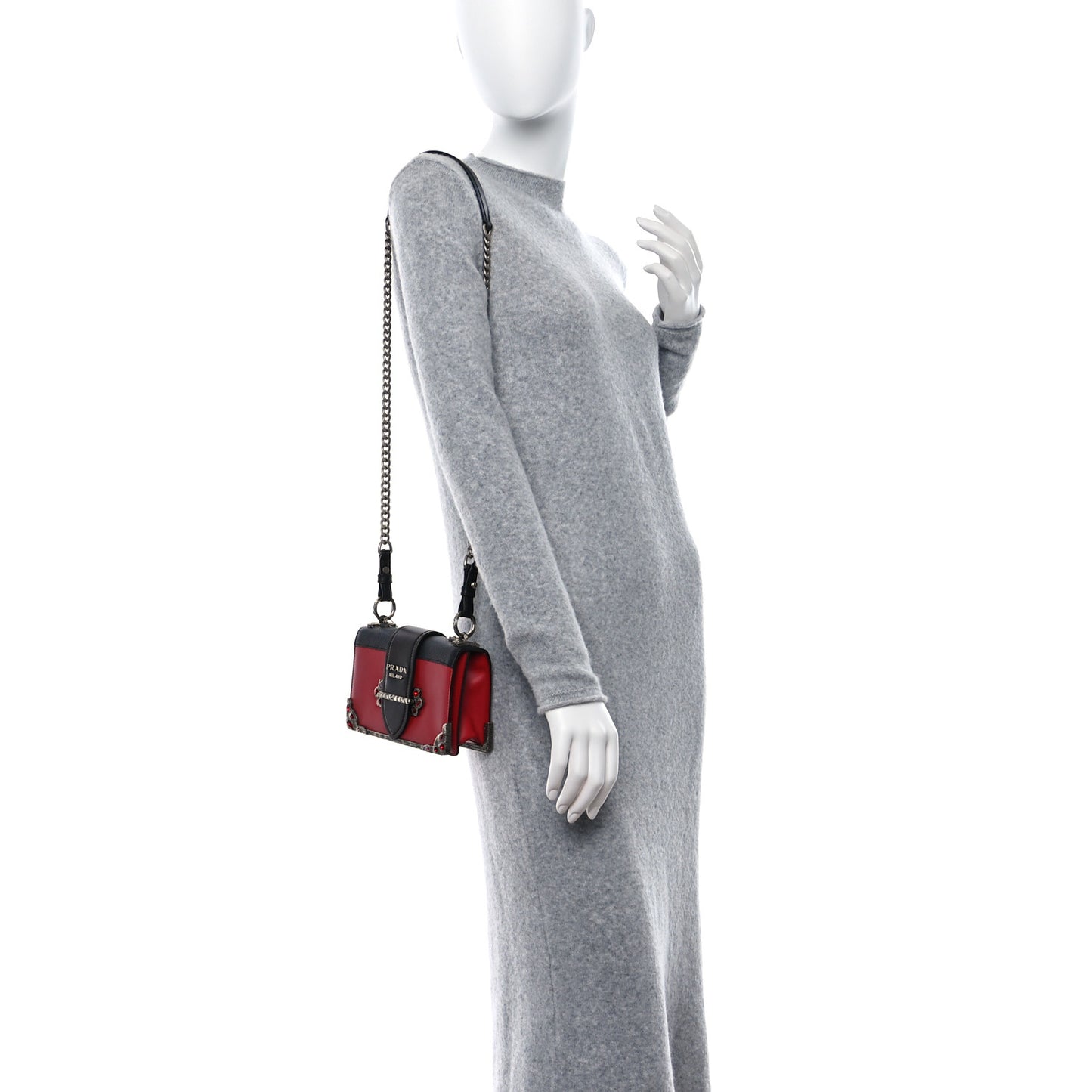 City Calfskin Saffiano Crystal Cahier Bag Fuoco Black