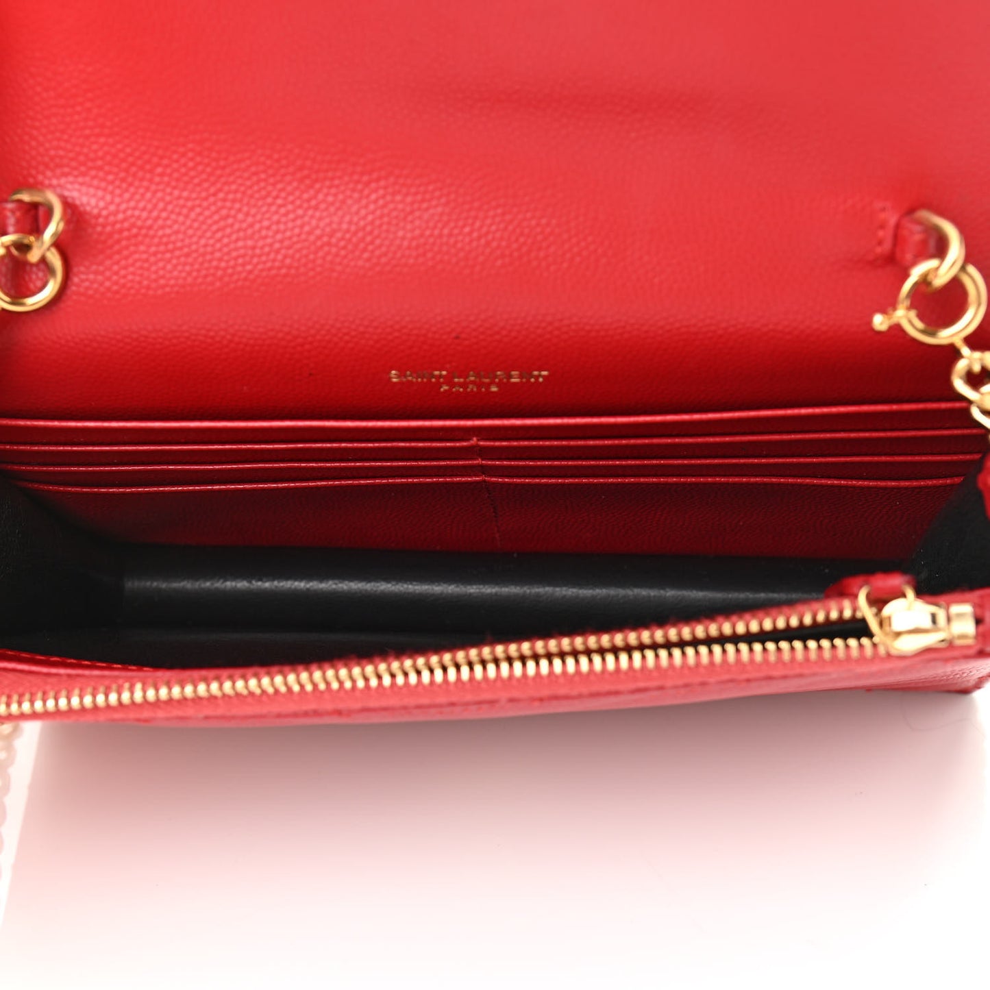 Grain De Poudre Matelasse Chevron Cassandre Envelope Chain Wallet New Red