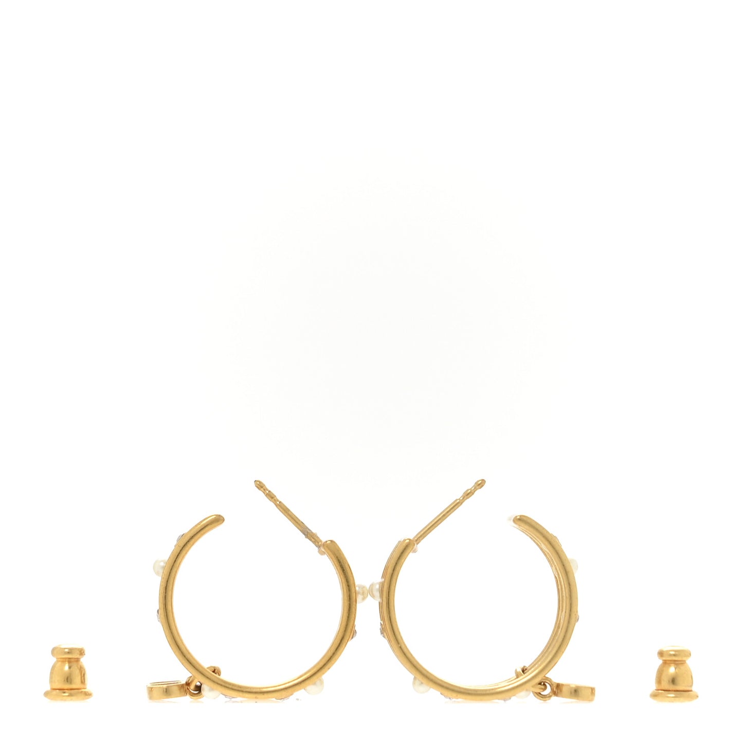 Pearl Crystal CD Hoop Earrings Gold