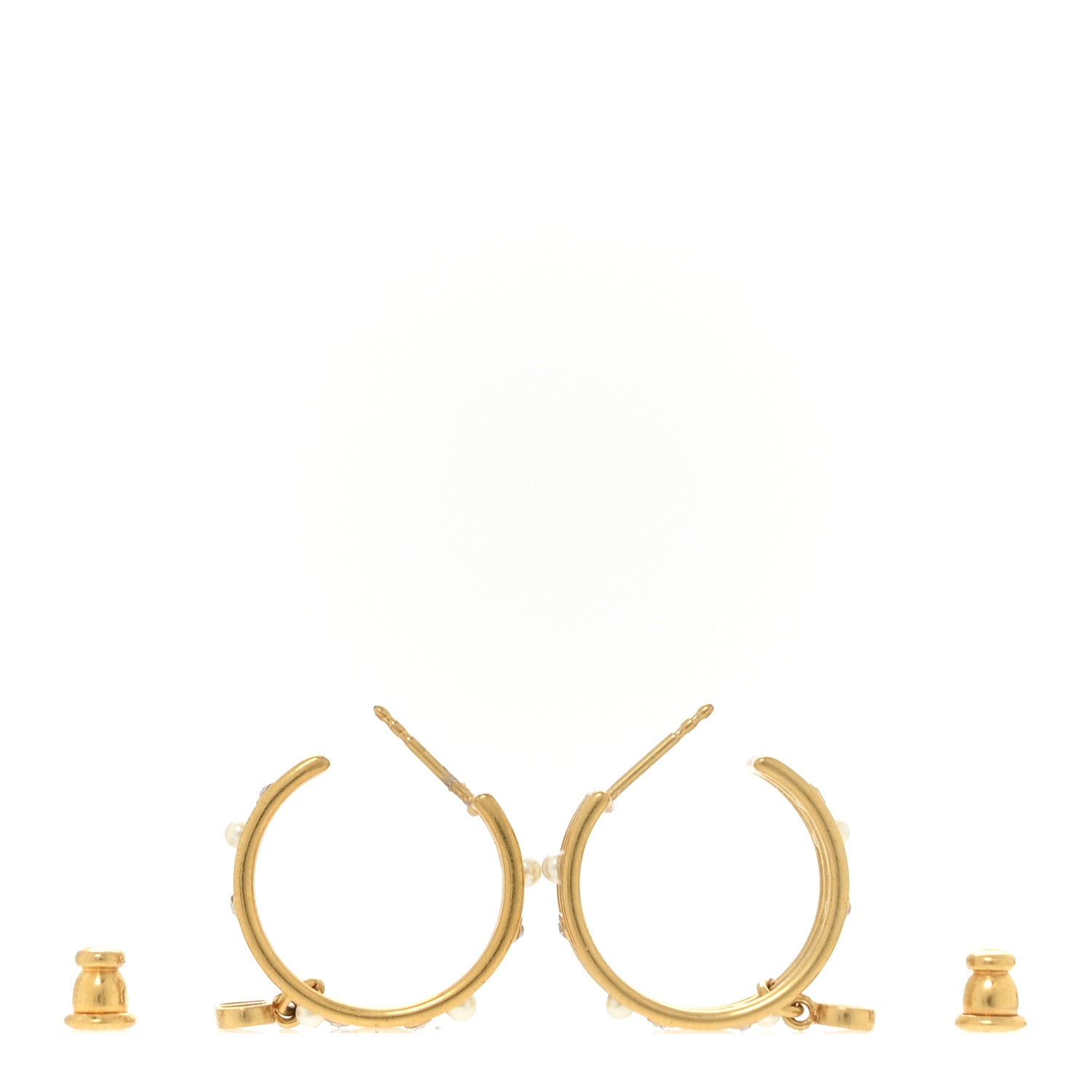 Christian Dior Pearl Crystal CD Hoop Earrings Gold 7 of 8