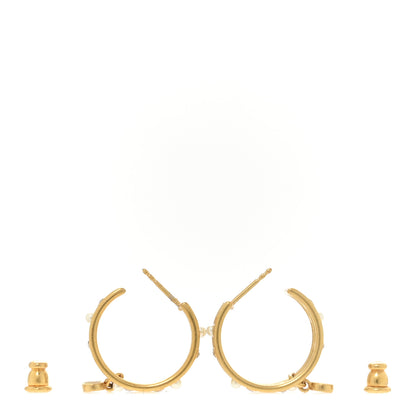Christian Dior Pearl Crystal CD Hoop Earrings Gold 7 of 8