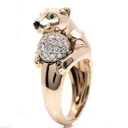 Cartier 18K Yellow Gold Diamond Onyx Emerald Panthère De Ring 53 6.25 1 of 11