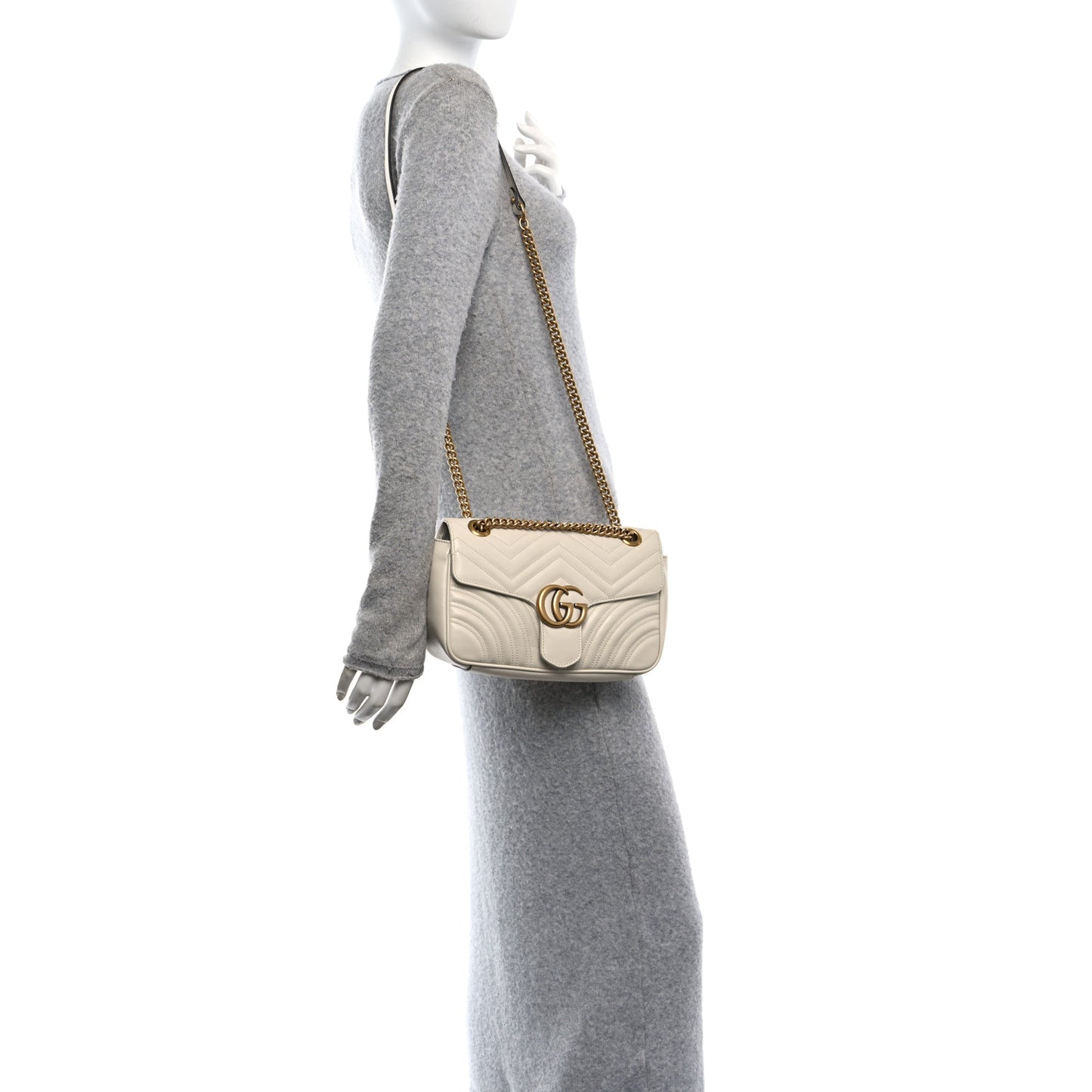 Calfskin Matelasse Small GG Marmont Shoulder Bag  White