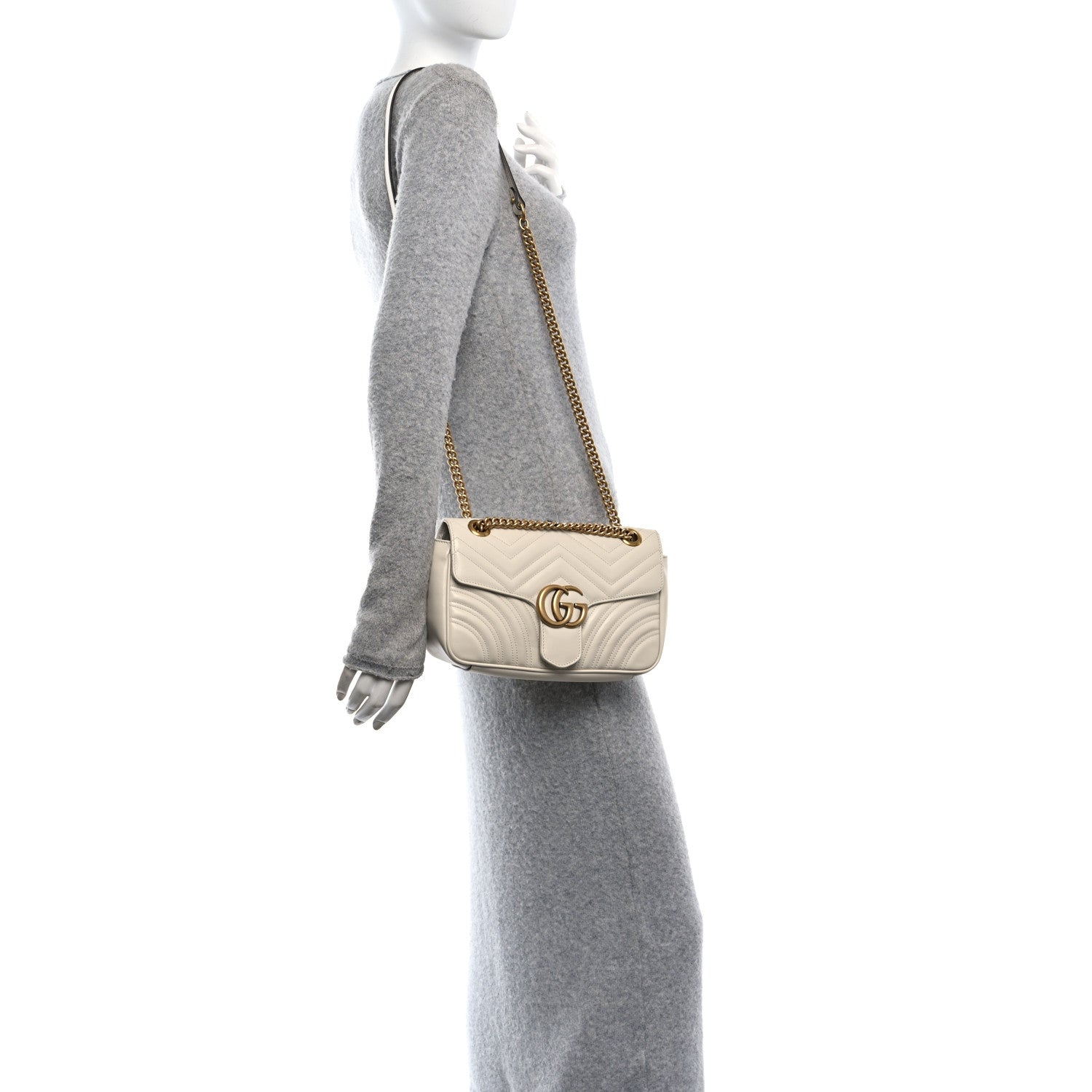 Gucci Calfskin Matelasse Small GG Marmont Shoulder Bag  White 2 of 10