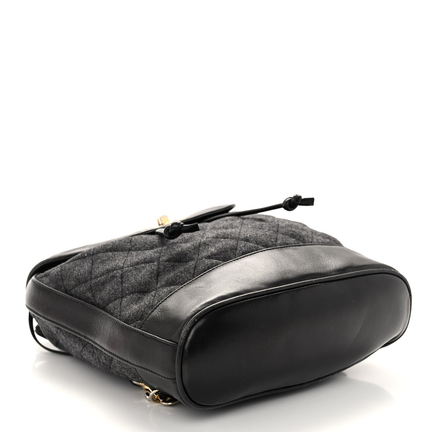 Chanel Lambskin Wool Quilted Drawstring Sling Backpack Black Grey 5 of 10
