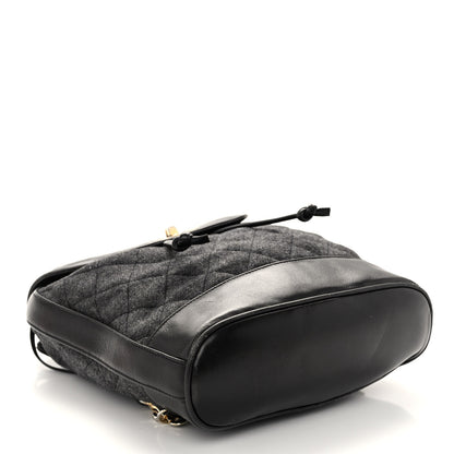 Chanel Lambskin Wool Quilted Drawstring Sling Backpack Black Grey 5 of 10