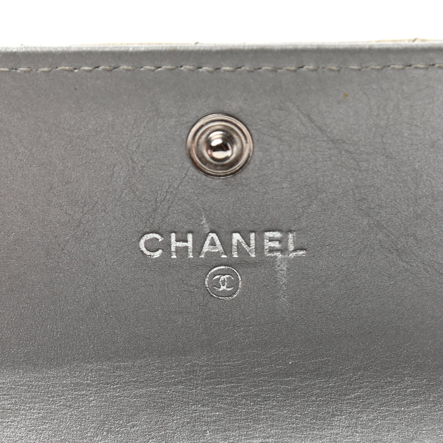 Metallic Calfskin Quilted Palette Card Holder Silver