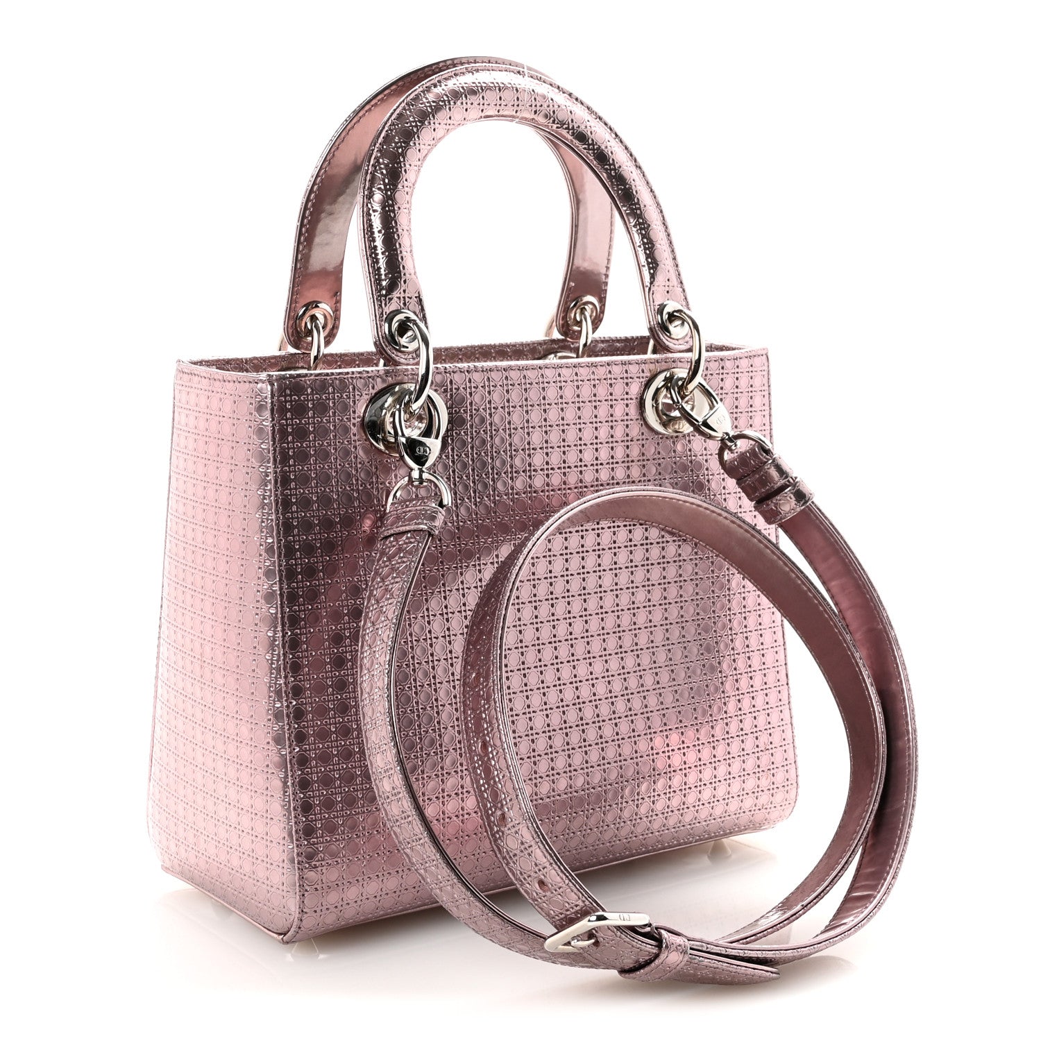 Christian Dior Metallic Patent Micro-Cannage Medium Lady Dior Pink 3 of 9