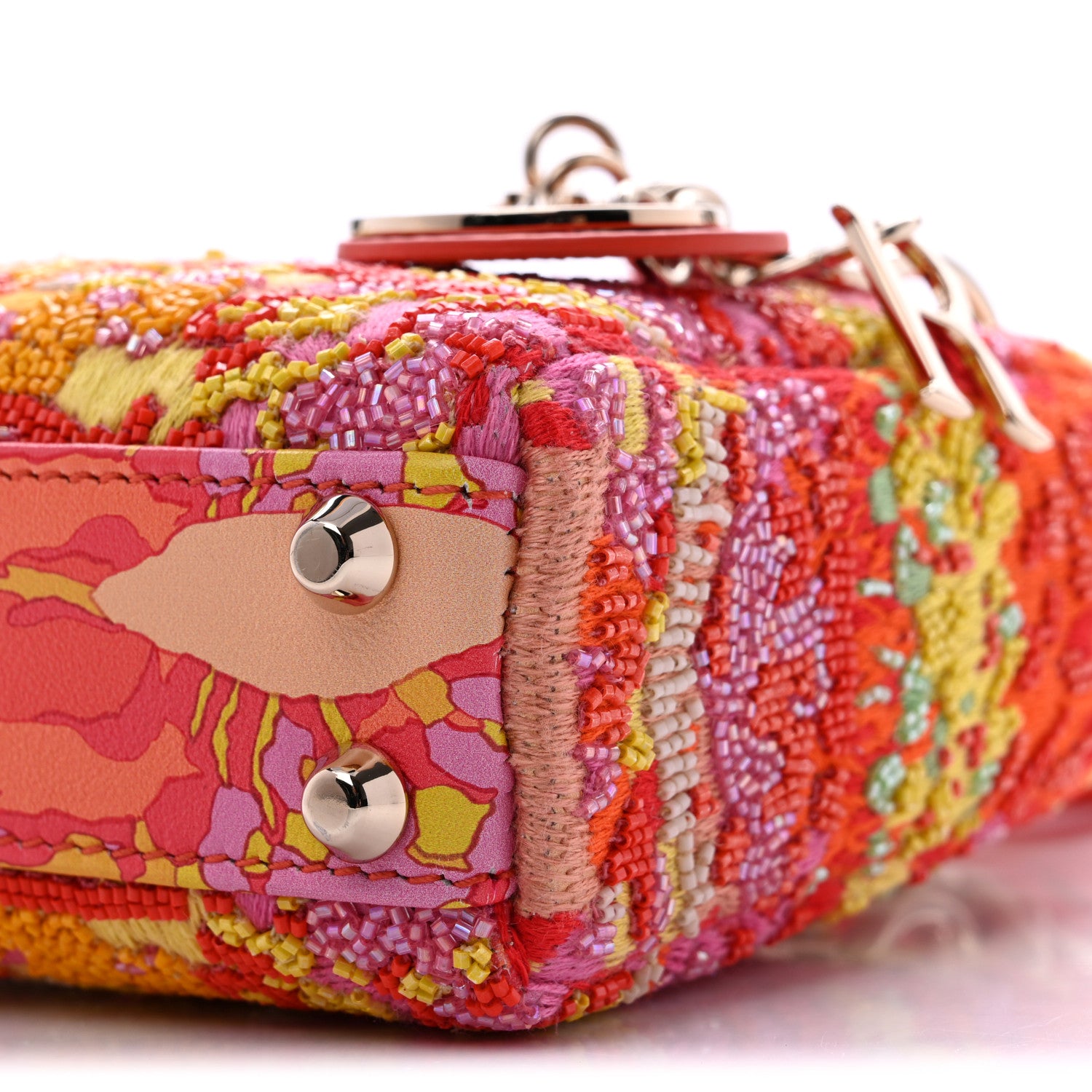 Christian Dior Beaded Embroidery Lambskin Micro Lady Dior Orange Multicolor 10 of 11