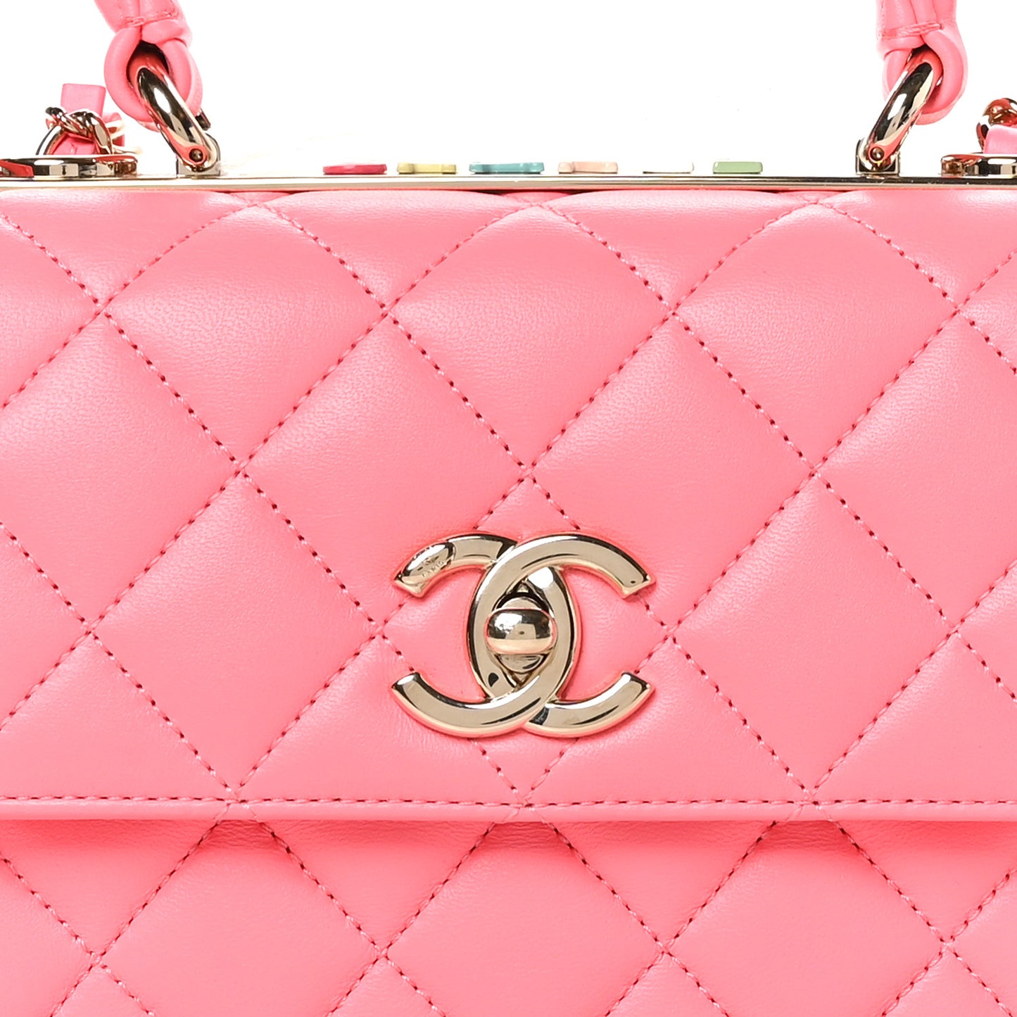 Lambskin Lacquered Quilted Mini Trendy CC Dual Handle Flap Bag Coral Pink