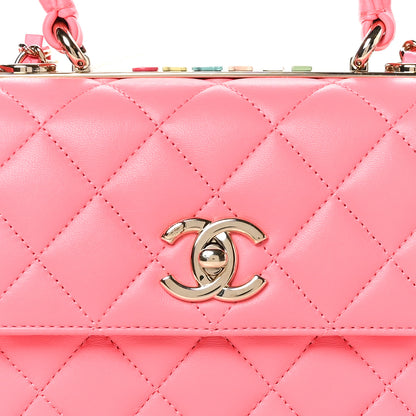 Chanel Lambskin Lacquered Quilted Mini Trendy CC Dual Handle Flap Bag Coral Pink 9 of 11