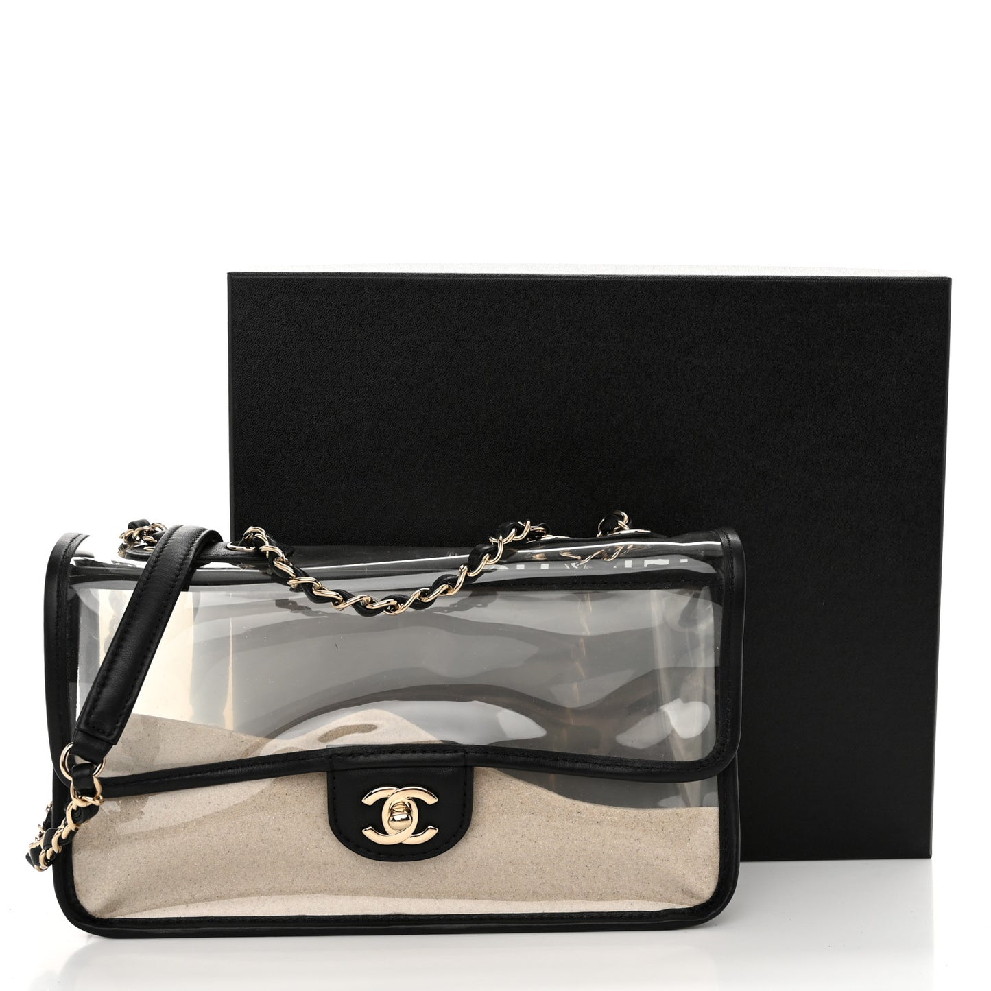 Lambskin PVC Medium Coco Sand Flap Black