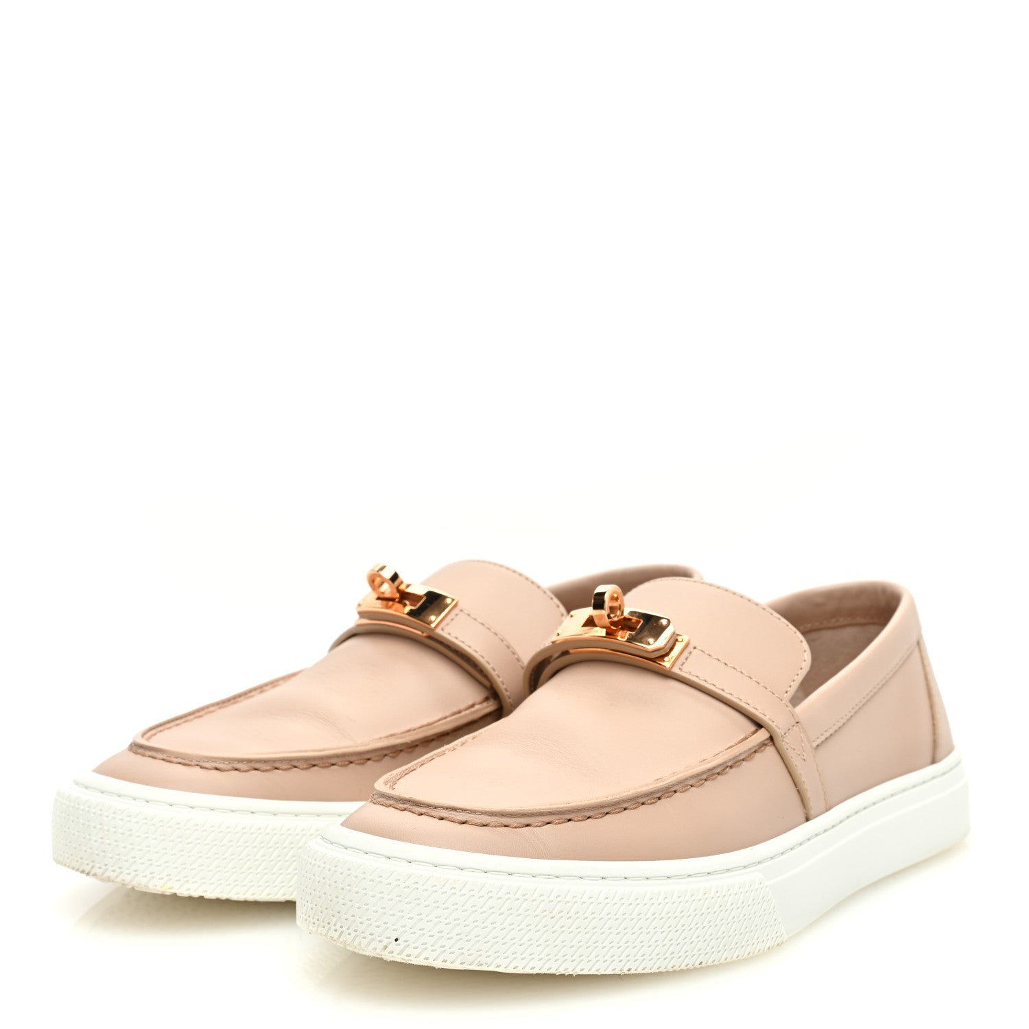 Hermes Calfskin Game Slip On Sneakers 37.5 Beige Nude 2 of 9