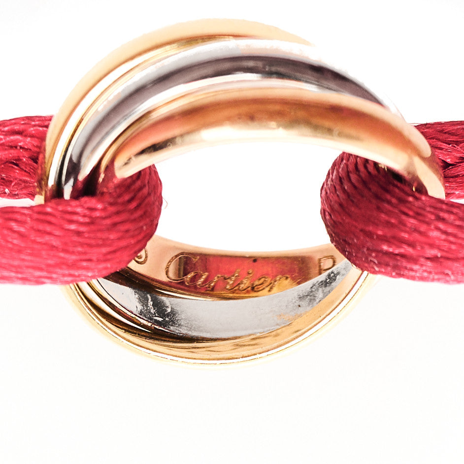 18K Pink Yellow White Gold Trinity Cord Bracelet Red