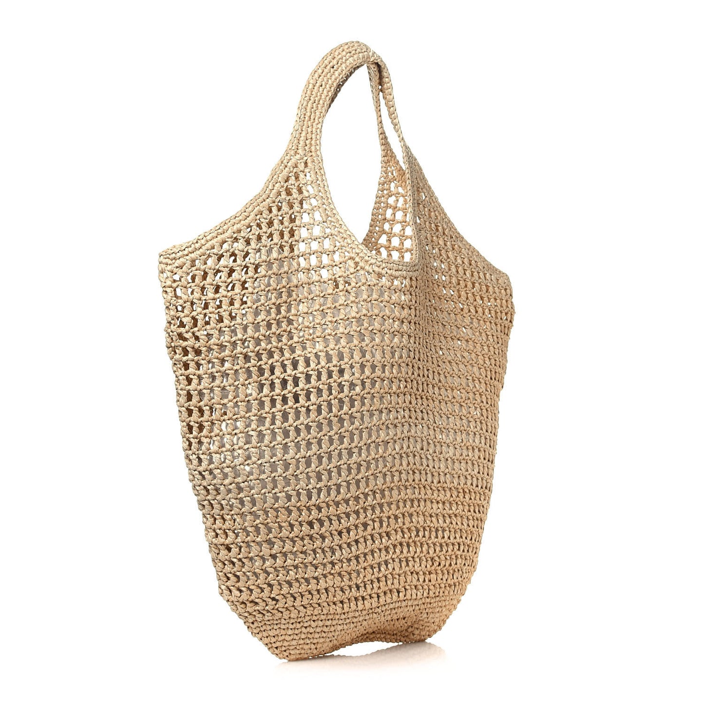 Yarn Raffia Effect Crochet Logo Embroidered Shopping Tote Bag Naturale