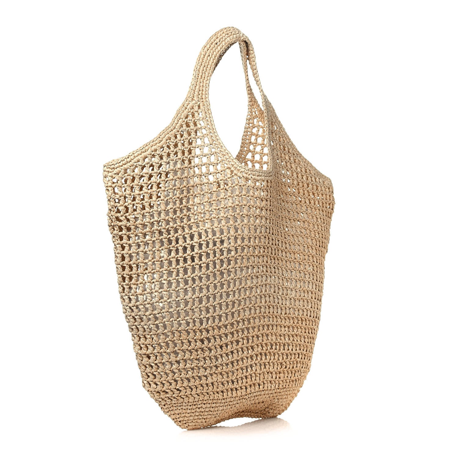 Prada Yarn Raffia Effect Crochet Logo Embroidered Shopping Tote Bag Naturale 3 of 10