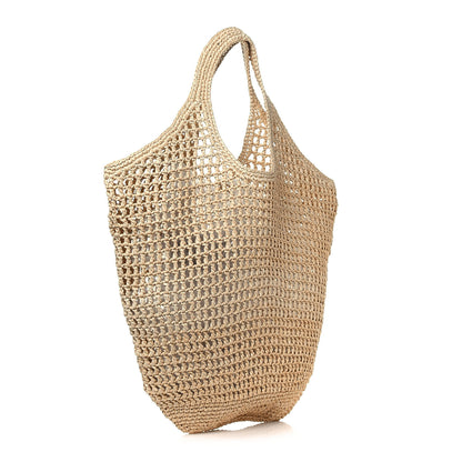 Prada Yarn Raffia Effect Crochet Logo Embroidered Shopping Tote Bag Naturale 3 of 10